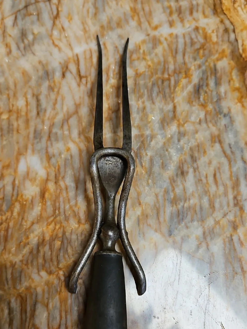 Antique Antlet Horn Meat Carving Fork w/ Built In Stand